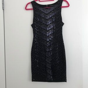BCBG black sequined open back dress